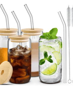 Verre à couvercle en bambou avec paille